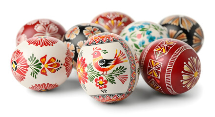 : Minimal Easter Flat Lay with Painted Eggs and Spring Leaves, isolated on white background