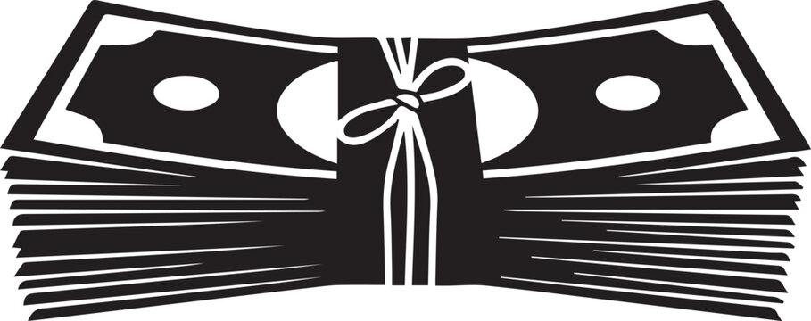 Stack of money vector silhouette illustration line art on transparent background