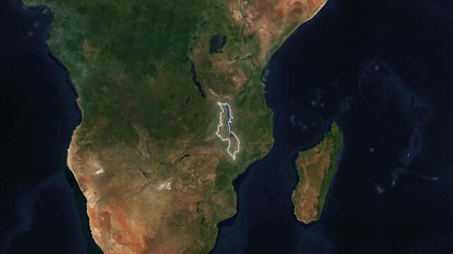 World Map to Country Zoom Animation with Glowing Border Outline Malawi