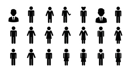 Diverse Collection of Human Silhouette Icons Representing Various Genders and Roles.
