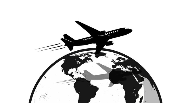 Airplane flying around the earth globe.