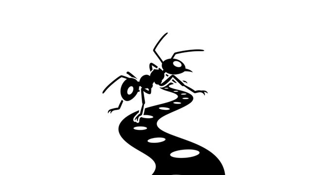 Black silhouette of an ant walking.