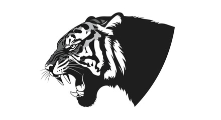 Black and white tiger head profile. © nur