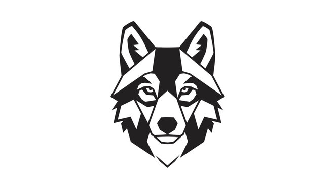Black and white wolf head illustration.
