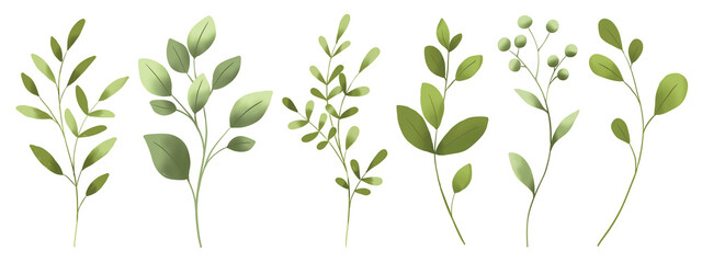 Leaves digital illustration, spring design, hand painting. Perfectly for printing, sublimation.	