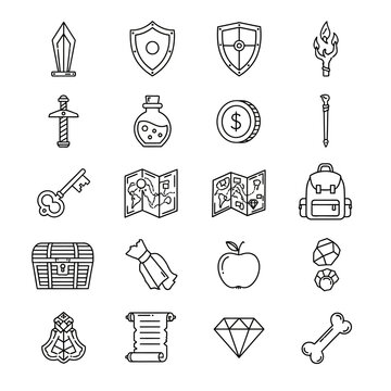 Collection of treasure icons and symbols.