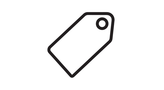 Simple black outline icon representing a price tag or product label for retail and shopping discounts