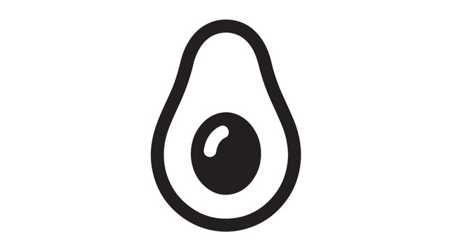 Simple black and white outline icon representing a halved avocado fruit with its large seed visible