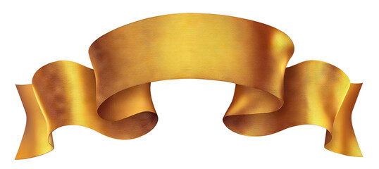 Shiny golden banner with flowing folds, isolated on transparent cutout background