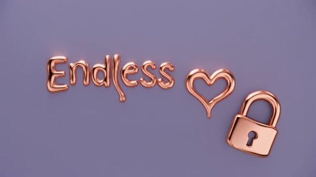 Rose Gold Metallic Endless Love Symbol with Heart and Padlock on Soft Purple Background