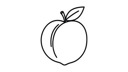 Simple black and white line drawing of a fruit apple with stem and leaf on white background for various design uses
