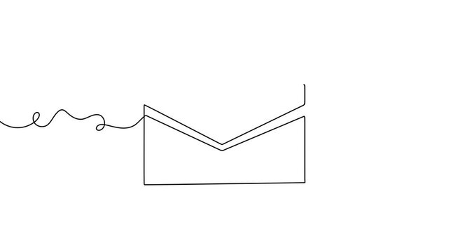 Continuous mail art line one icon email letter vector paper message. Mail art continuous newsletter sketch outline contact plane illustration business single doodle arrow journey travel send fly post.
