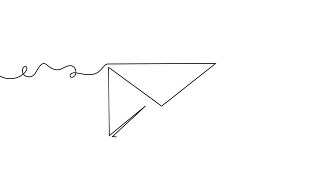 Continuous mail art line one icon email letter vector paper message. Mail art continuous newsletter sketch outline contact plane illustration business single doodle arrow journey travel send fly post.