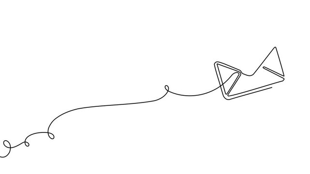 Continuous mail art line one icon email letter vector paper message. Mail art continuous newsletter sketch outline contact plane illustration business single doodle arrow journey travel send fly post.