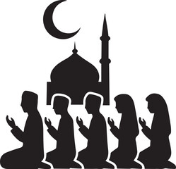 Eid Jamaat Prayer Silhouette Scene vector art illustrator