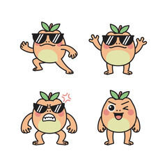 Fototapeta premium Cartoon peach characters with different emotions and sunglasses on white background