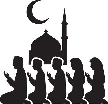 Eid Jamaat Prayer Silhouette Scene vector art illustrator
