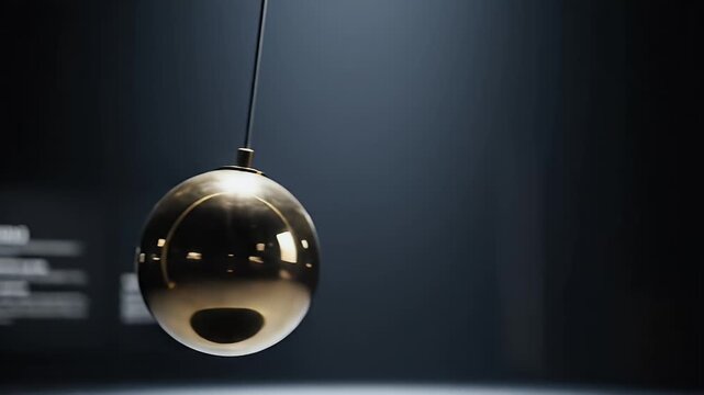 Golden orb hanging from thin wire against dark moody background