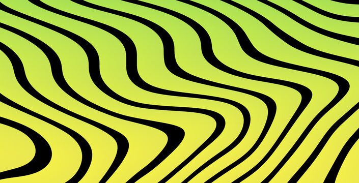 Abstract yellow black wavy lines seamless pattern background minimal design texture