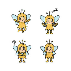 Fototapeta premium Cartoon bee character set with different emotions on white background