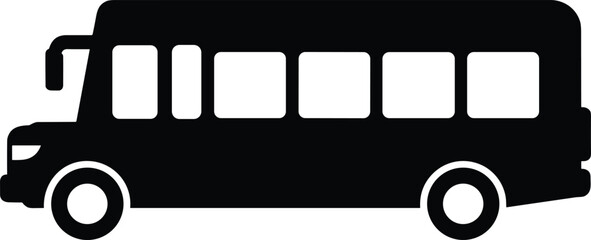 Black bus silhouette isolated on white background, simple public transport vehicle icon, urban transportation concept, flat design illustration for travel and transit themes © MdAl