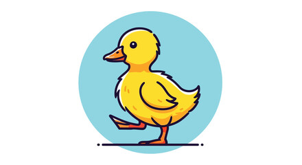 Illustration of a yellow duckling standing alone in a simple, circular environment, viewed from the side.
