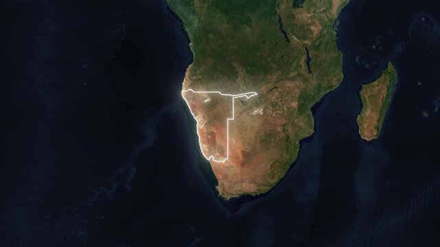 World Map to Country Zoom Animation with Glowing Border Outline Namibia