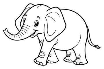 Obraz premium Single cute baby elephant coloring book page, one large centered object only, black and white vector line art, bold clean outlines, no shading, no grayscale, no background, white background only, prin
