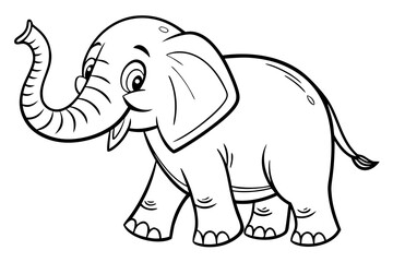 Obraz premium Single cute baby elephant coloring book page, one large centered object only, black and white vector line art, bold clean outlines, no shading, no grayscale, no background, white background only, prin