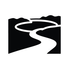 Winding river landscape silhouette