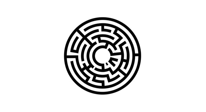 Black and white circular maze design.