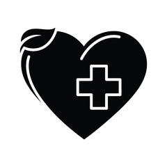 Fototapeta premium Black heart with medical cross symbol on white background