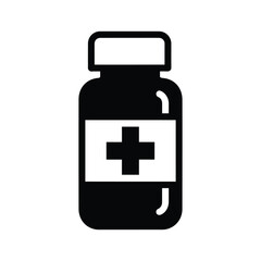 Medicine bottle with cross on label icon