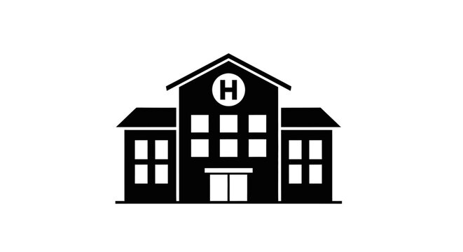 Simple black line drawing school building.