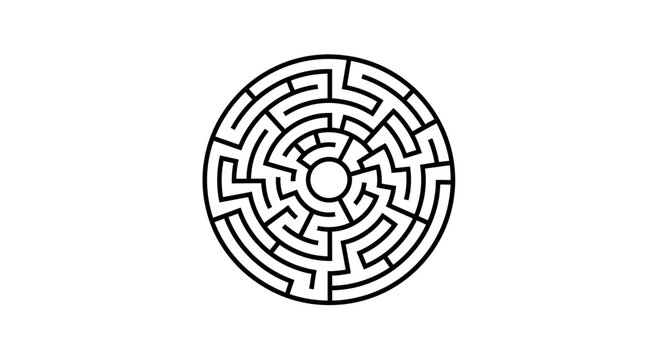 Black and white circular maze design.