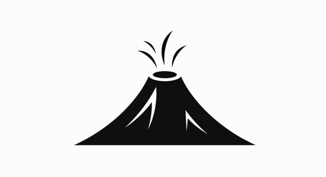 Black silhouette of erupting volcano.