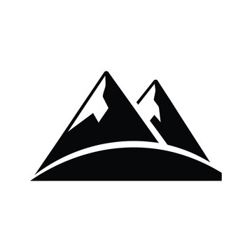 Black silhouette of two mountain peaks against a white background