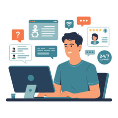 Fototapeta premium Online Customer Support Service Illustration with Chatbot and Help Desk Concept