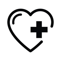 Fototapeta premium Heart with medical cross icon, simple black illustration on white background