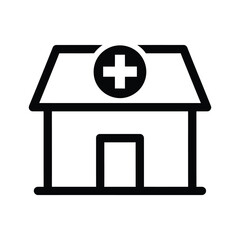 Obraz premium Hospital building icon with medical cross symbol on roof