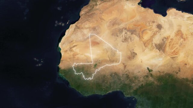 World Map to Country Zoom Animation with Glowing Border Outline Mali