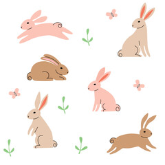 Obraz premium Set of cute rabbits in different poses for easter or spring design. Vector illustration.