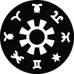 zodiac wheel 12 signs Black silhouette vector illustration on transparent background