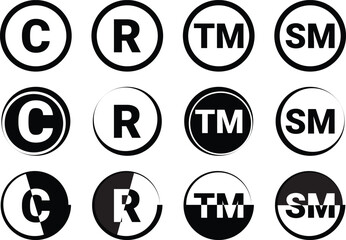 Fototapeta premium Trademark and copyright symbol line icon vector illustration. Registered brand protection and intellectual property legal design.