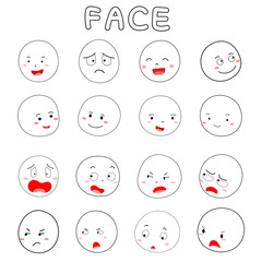 A collection of facial illustrations with various facial expressions