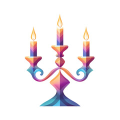 Ornate antique candelabra with three lit candles casting warm light isolated on transparent background