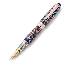 Photorealistic fountain pen with intricate metallic details and a glossy