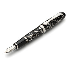 Photorealistic fountain pen with intricate metallic details and a glossy