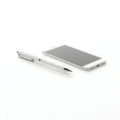 A white pen with a silver tip lies horizontally