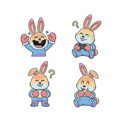 Cartoon rabbit character set showing different emotions and gestures in a minimalist style